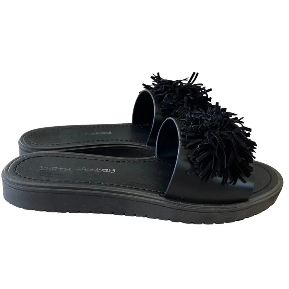 Dirty Laundry *MISMATCHED PAIR*Left 7 Right 8 Black Sandals slide on pompom top - Picture 8 of 16